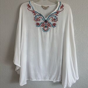 Island Boho White Cotton Embroidered Beaded Tunic Top